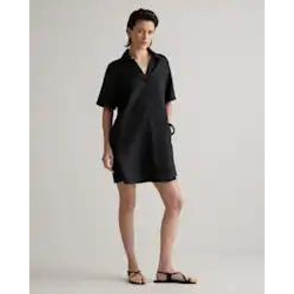Quince Linen Popover Mini Dress Deep Navy Size Medium New With Tags